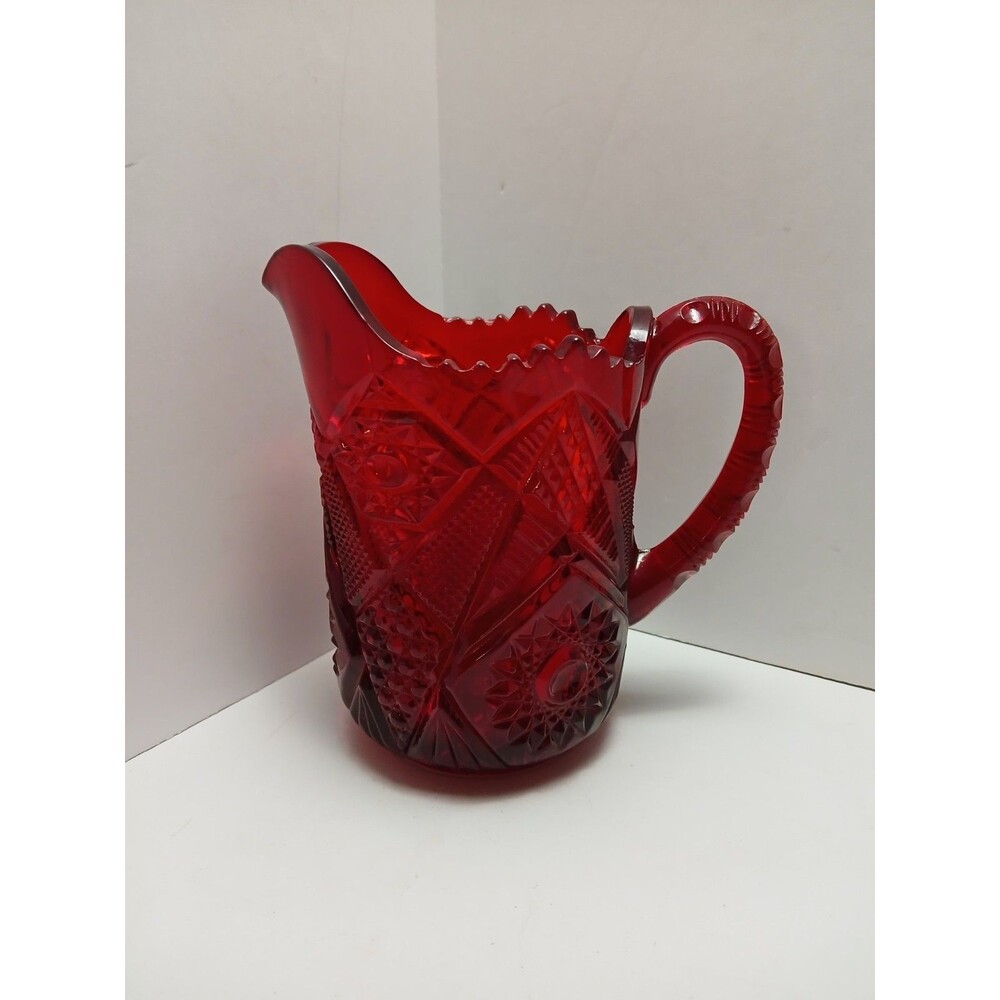Vintage Westmoreland Ruby Red Amberina Glass 6" Pitcher Glows!